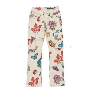 Rockstar Alora Multi Tapestry Butterfly Ladybug Flare Cargo Pant Girls 16 XL